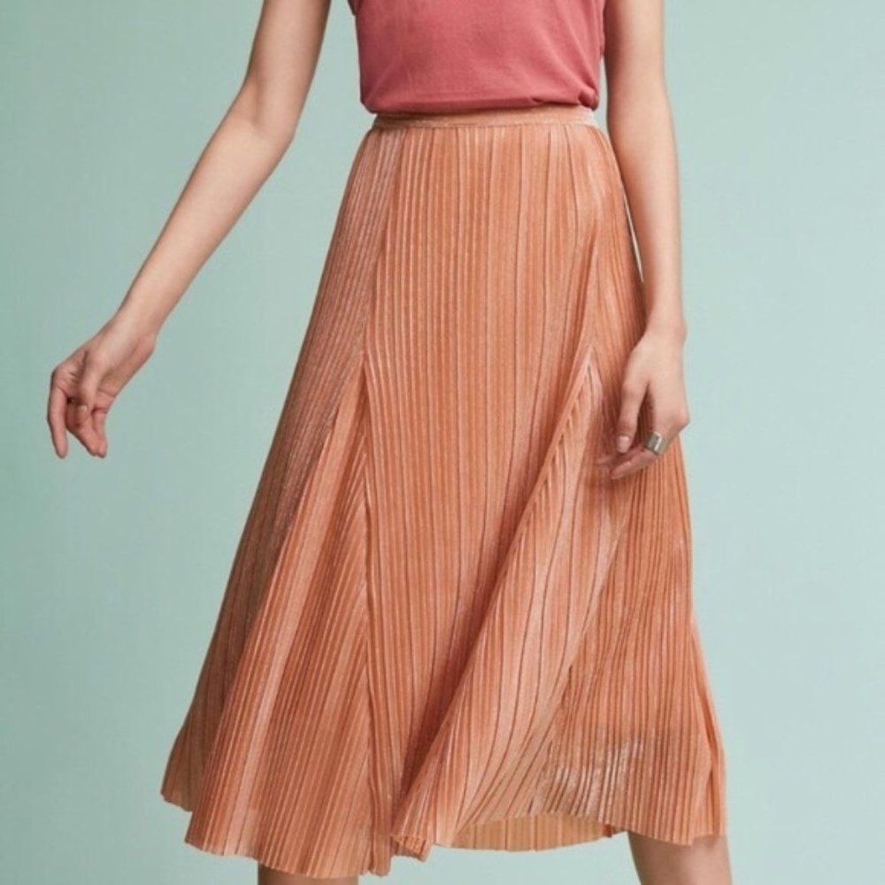 Maeve Anthro Pink Nude Knife Pleat Midi Skirt LP